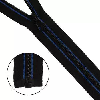 Молния 'витая' Т7 1зам., принт 'Полосы', 65см (черный/синий)