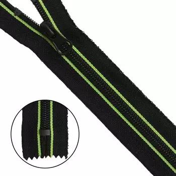 Молния 'витая' Т7 1зам., принт 'Полосы', нераз., 18см (черный/зеленый)