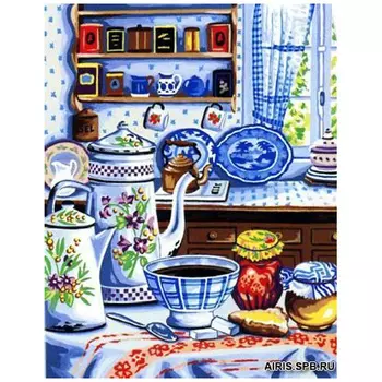 MRC1333-438 Канва с рисунком MARGOT 'Голубой сервиз' 50*65 см