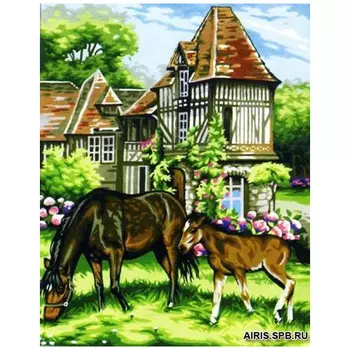 MRC1333-502 Канва с рисунком MARGOT 'Лошади' 50*65 см