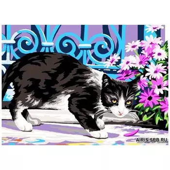 MRC722-317 Канва с рисунком MARGOT 'Котенок в цветах' 30*40 см