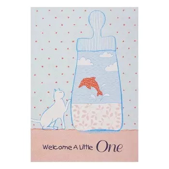 MWA05 Поздравительная открытка с вышивкой ' Welcome a little one', 12*17 см.(конверт в комплекте)
