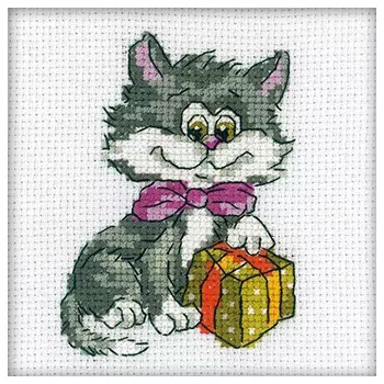 Н203 Набор для вышивания RTO 'Котенок с подарком', 10*10 см