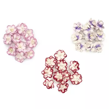 Набор цветки вишни из бумаги, розово-белый, красно-белый, фиолетово-белый, 30 шт, Астра