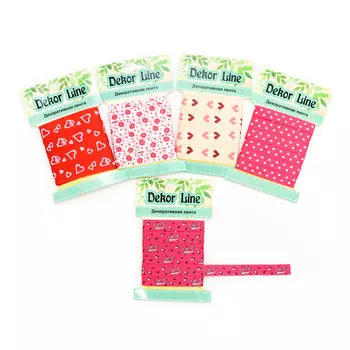 Набор декоративных лент с принтом (5 упак по 3м), Ассорти 1 'Сердечки'