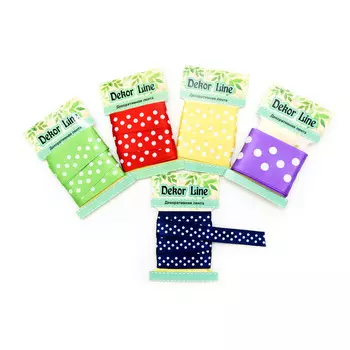 Набор декоративных лент с принтом (5 упак по 3м), Ассорти 2 'Горошек'