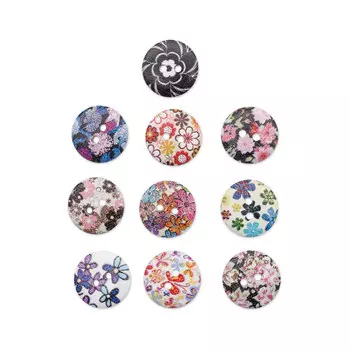 Набор деревянных пуговиц 'Цветы' №7, 18мм, 100шт