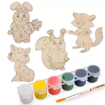Набор для раскрашивания деревянных заготовок 'Зверята'
