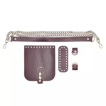 Набор для сумки 'Мини' (Клапан 13*15см, дно 4*11см, ручкодержатели 2*2см/2 шт, ручка-цепь 2*120см), 100% кожа (бордо)