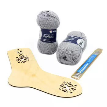Набор для вязания носков с блокатором/шаблоном для вязания, 03 светло-серый