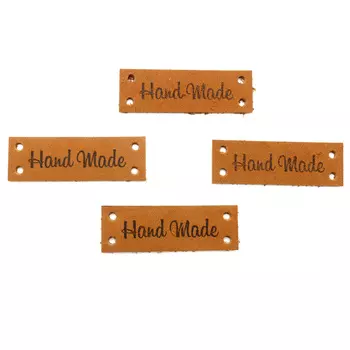 Набор кожаных бирок пришивных 'Hand Made' 1,4*4см, цв. коричн., уп.8шт