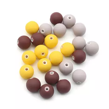 Набор матовых бусин 12мм, 20гр*3упак, серо-коричнево-желтый микс