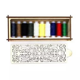 Набор ниток универс. 40/2, 200 ярд, 10 шт в дерев. пенале с резной крышкой Astra (Ассорти 1)
