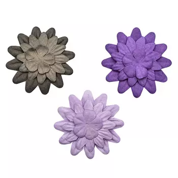 Набор принтованных бумажных цветочков 'Фиолетово-черное ассорти' 20мм, 35мм, 50мм, 180шт