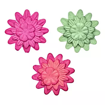 Набор принтованных бумажных цветочков 'Розово-зеленое ассорти' 20мм, 35мм, 50мм, 180шт
