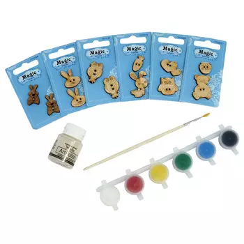 Набор пуговиц для раскрашивания 'Лесные жители' (2-3см), с красками