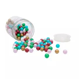 Набор жемчужных бусин 10мм, 6 цветов + силиконовая нить, 150 шт/банка, Астра