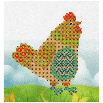 НР-11 Ткань с нанесенным рисунком и схемой для вышивания бисером 'Курочка' 20*20 см
