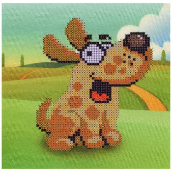 НР-12 Ткань с нанесенным рисунком и схемой для вышивания бисером 'Счастливый пес' 20*20 см