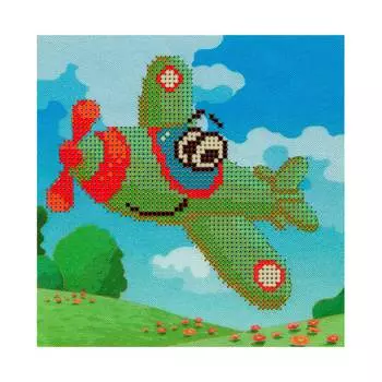 НР-2 Ткань с нанесенным рисунком и схемой для вышивания бисером 'Самолетик' 20*20 см