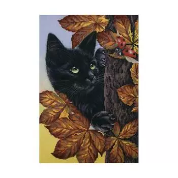 НР-3000 Канва с рисунком для вышивания бисером 'Котенок в листьях' Hobby&amp;Pro 25*37см