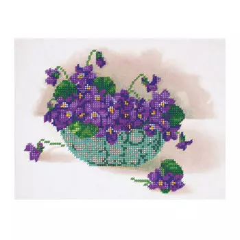 НР-3035 Канва с рисунком для вышивания бисером 'Фиалки' Hobby&amp;Pro 25*22см