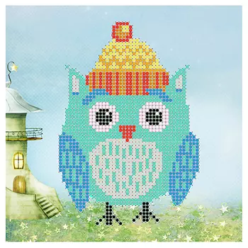 НР-5 Ткань с нанесенным рисунком и схемой для вышивания бисером 'Совушка' 20*20 см