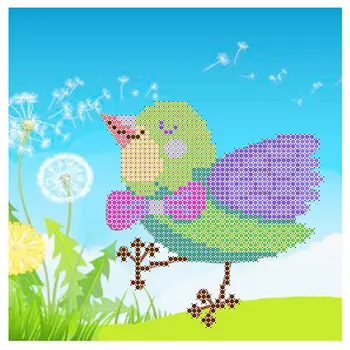 НР-7 Ткань с нанесенным рисунком и схемой для вышивания бисером 'Птичка певчая' 20*20 см