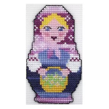 П-0009 Набор для вышивания на пластиковой канве Hobby &amp; Pro Kids 'Матрешка с цветами', 14*9,5 см