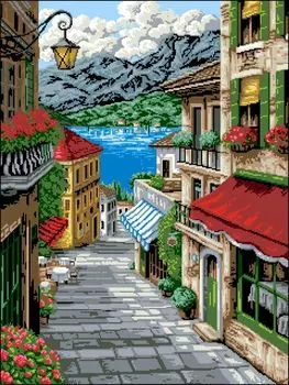 П-018 Канва с рисунком 'Гелиос' 'Морская улочка', 42,5х55 см