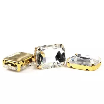 ПЦ001НН1318 Хрустальные стразы в цапах прямоугольные (золото) белый 13*18мм, 3шт/упак Astra&amp;Craft