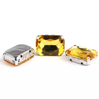 ПЦ002НН1318 Хрустальные стразы в цапах прямоугольные (серебро) желтый 13*18мм, 3шт/упак Astra&amp;Craft