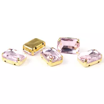 ПЦ005НН1014 Хрустальные стразы в цапах прямоугольные (золото) светло-розовый 10*14мм, 5шт/упак Astra&amp;Craft