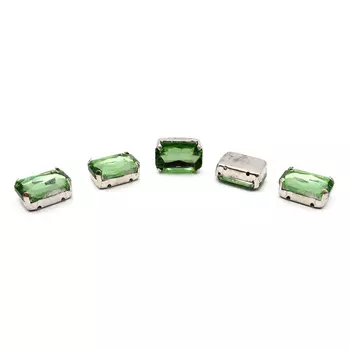 ПЦ006НН1014 Хрустальные стразы в цапах прямоугольные (серебро) светло-зеленый 10*14мм, 5шт/упак Astra&amp;Craft