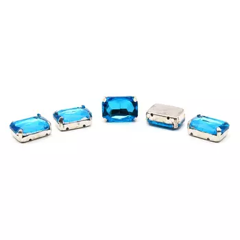 ПЦ008НН1014 Хрустальные стразы в цапах прямоугольные (серебро) ярко-голубой 10*14мм, 5шт/упак Astra&amp;Craft