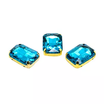 ПЦ008НН1318 Хрустальные стразы в цапах прямоугольные (золото) ярко-голубой 13*18мм, 3шт/упак Astra&amp;Craft