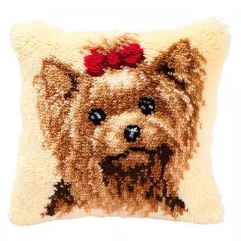 PN-0014144 Подушка (ковровая техника) Vervaco 'Собачка с бантиком' 40x40см