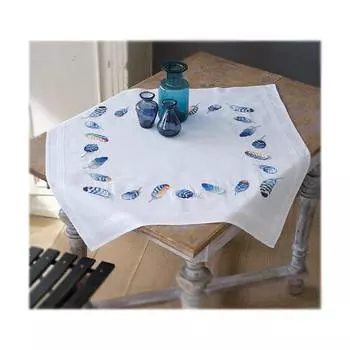 PN-0162237 Набор для вышивания скатерти Vervaco 'Голубые перышки' 80*80см