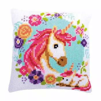 PN-0186593 Набор для вышивания подушки Vervaco 'Мама и малыш единорог' 40х40см