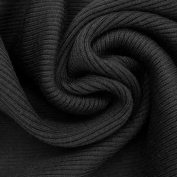 Полотно трикотажное плотное (30% шерсть, 70% акрил) 'рукав', 2*2, шир. 45см (004 черный)
