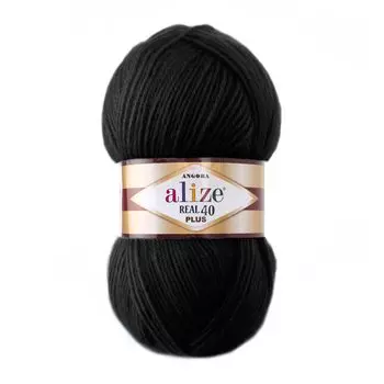 Пряжа Alize 'Angora Real 40 Plus' 100гр. 225м. (40% шерсть, 60% акрил) (60 черный)