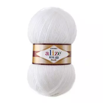 Пряжа Alize 'Angora Real 40 Plus' 100гр. 225м. (40% шерсть, 60% акрил) (55 белый)