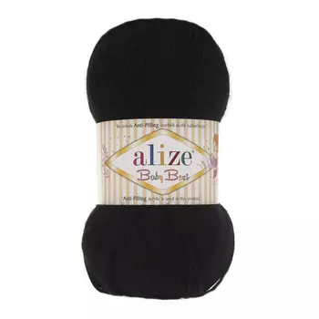 Пряжа Alize 'Baby Best' 100г 240м (10% бамбук, 90% акрил) с эффектом АНТИПИЛЛИНГ (60 черный)