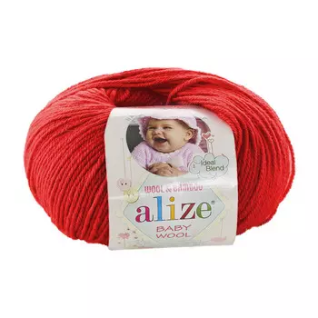 Пряжа ALIZE 'Baby wool' 50гр. 175м. (20%бамбук, 40%шерсть, 40%акрил)ТУ (56 красный)