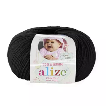 Пряжа ALIZE 'Baby wool' 50гр. 175м. (20%бамбук, 40%шерсть, 40%акрил)ТУ (60 черный)