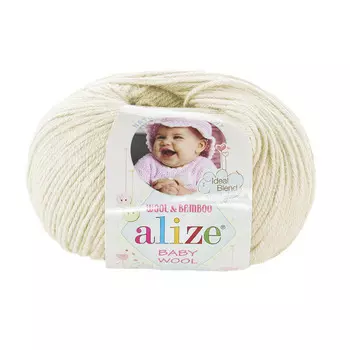Пряжа ALIZE 'Baby wool' 50гр. 175м. (20%бамбук, 40%шерсть, 40%акрил)ТУ (01 кремовый)