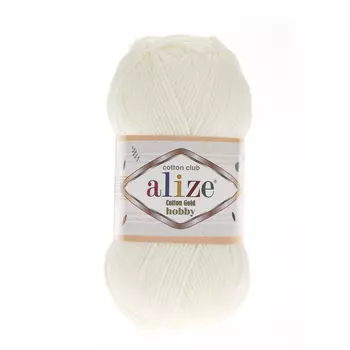 Пряжа Alize 'Cotton Gold Hobby' 50г 165м (55% хлопок, 45% акрил) (62 светло-молочный)