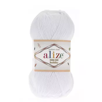 Пряжа Alize 'Cotton Gold Hobby' 50г 165м (55% хлопок, 45% акрил) (55 белый)