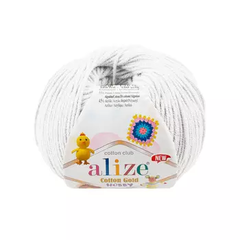 Пряжа Alize 'Cotton Gold Hobby NEW' 50г 165м (55% хлопок, 45% акрил) (55 белый)