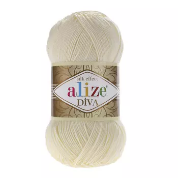 Пряжа ALIZE 'Diva' 100гр. 350м. (100% микрофибра) ТУ (01 кремовый)